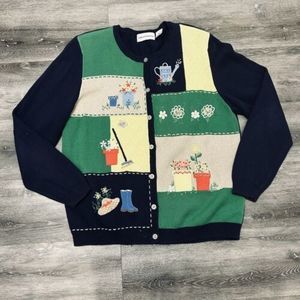 Alfred Dunner Gardening Springtime Cardigan Sweater Teacher Size‎ M Medium